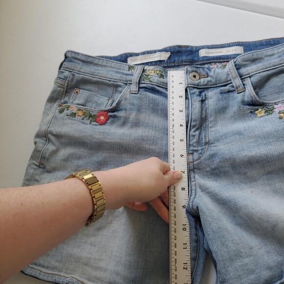 Pilcro And The Letterpress Shorts Womens 31 Blue Floral Embroidered Boyfriend - Picture 7 of 11